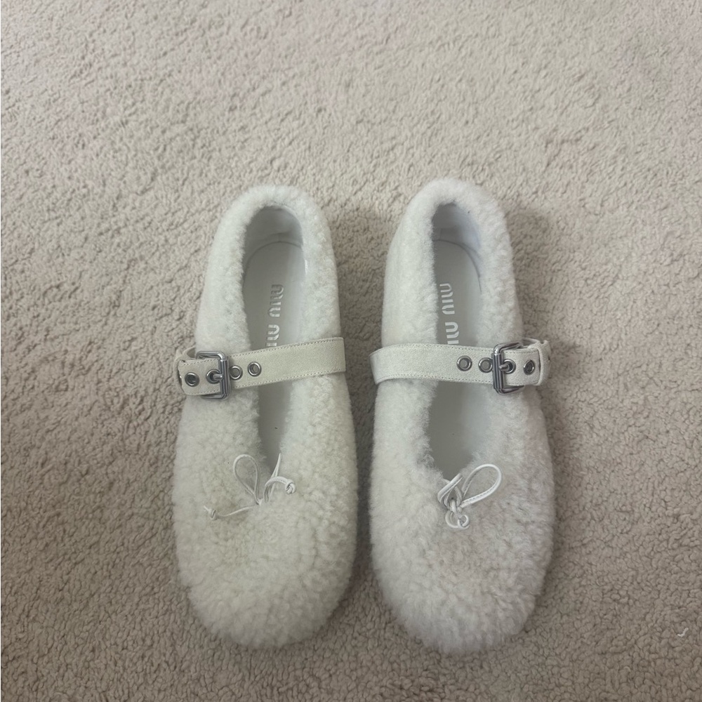 Miu Miu Cream Shearling Slippers